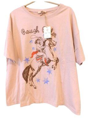 Sage & Fig Women’s S Western Rough Rider Cowboy Graphic Tee Pink Horse Rodeo NWT